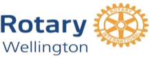 Logo: Orange wheel. Blue text to the left reads Rotary Wellington