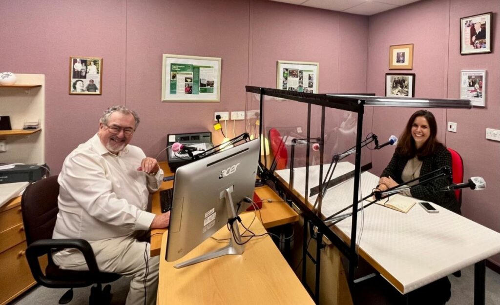 The West Shropshire Talking Newspaper’s Steve Bristow and Sight Loss Shropshire Manager Swan in the West Shropshire Talking Newspaper recording studio