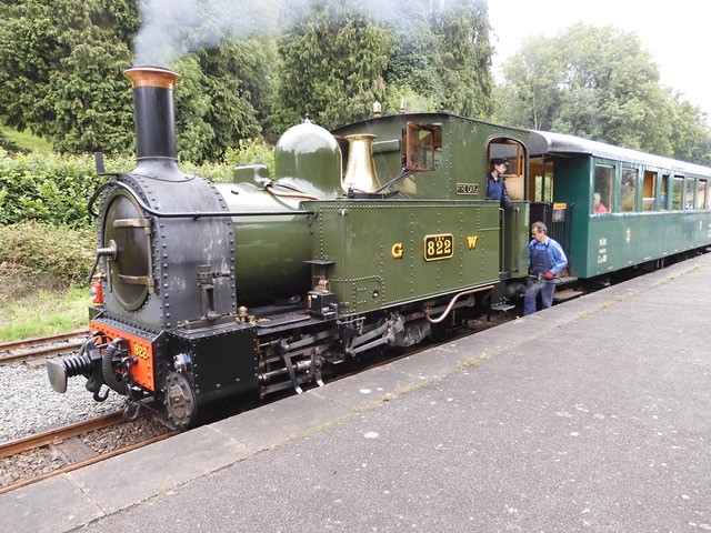 A green Welshpool Llanfair Caereinion Light Railway locomotive