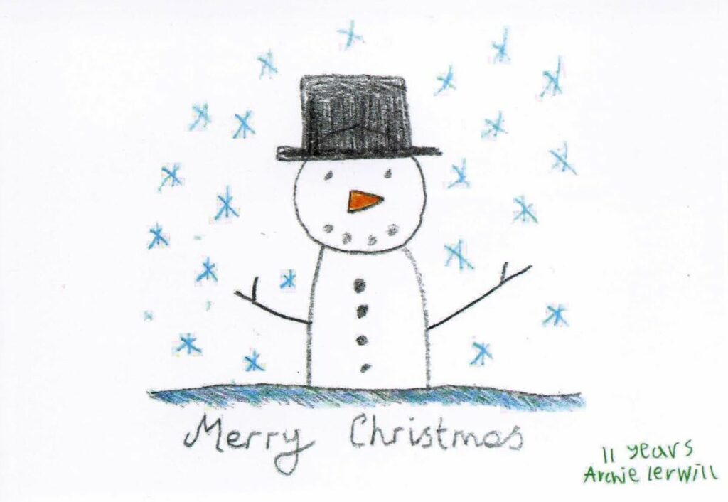 A child's drawing of a snowman - Sight Loss Shropshire